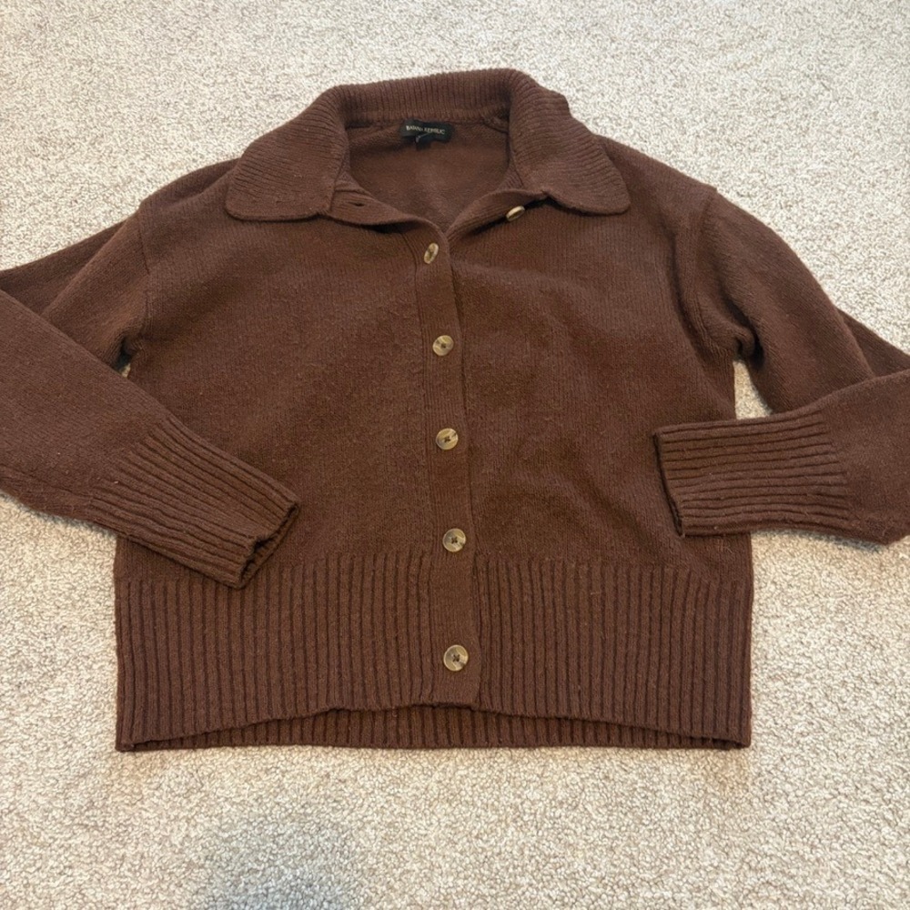 Banana Republic Polo Cardigan Sweater Womens M Brown Thick Knit Cozy Capsule